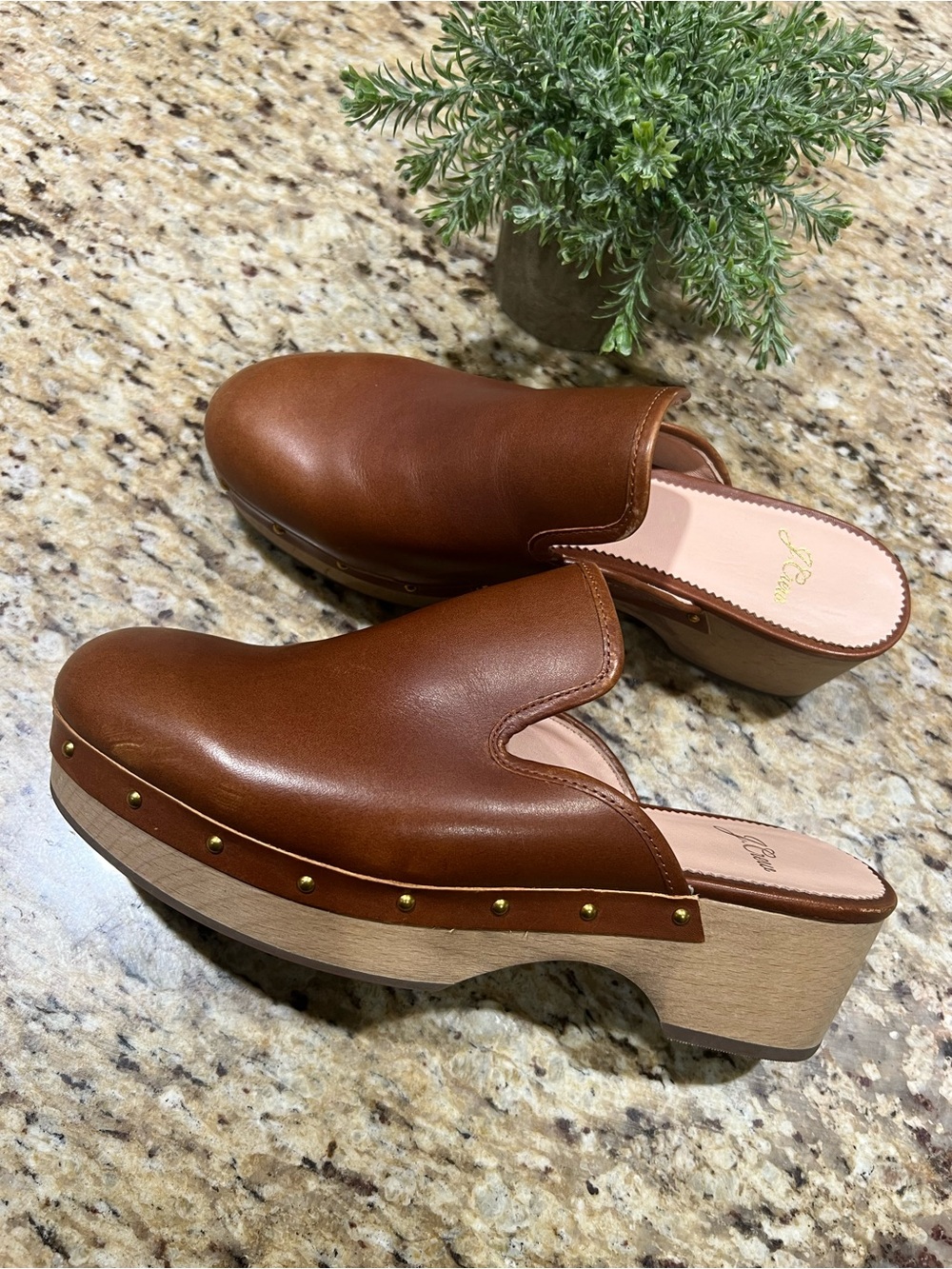 J. Crew Brown Studded Leather Clog Mules 8.5